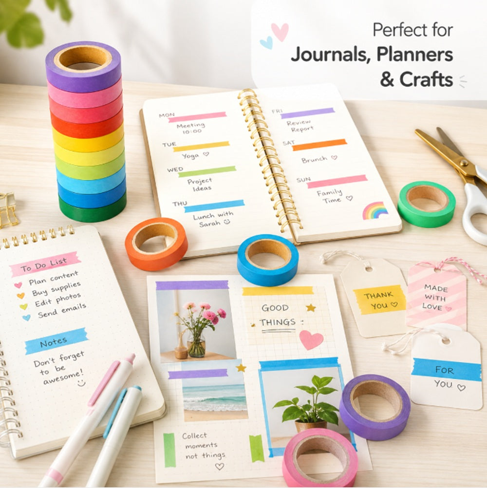 10-Roll Rainbow Writable Washi Tape Set | TIKA