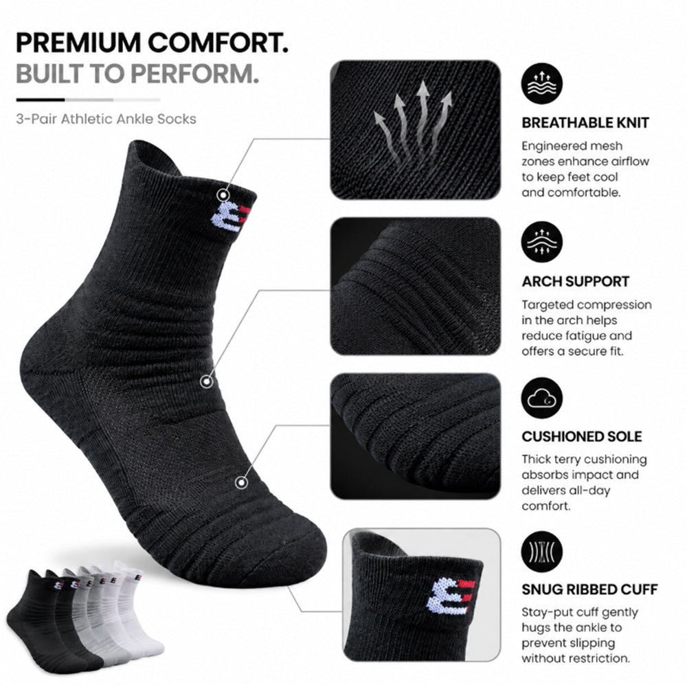 3-Pair Men’s Cotton Compression Athletic Socks | TIKA