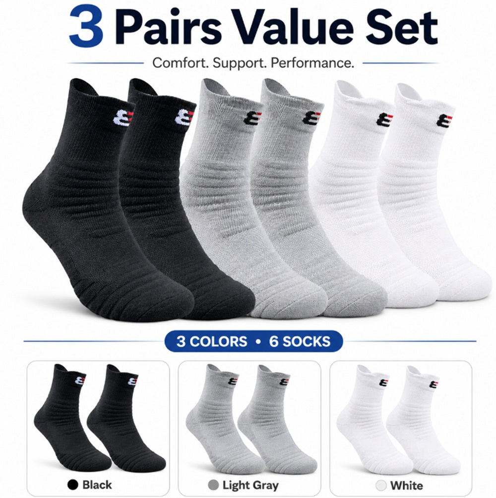 3-Pair Men’s Cotton Compression Athletic Socks | TIKA