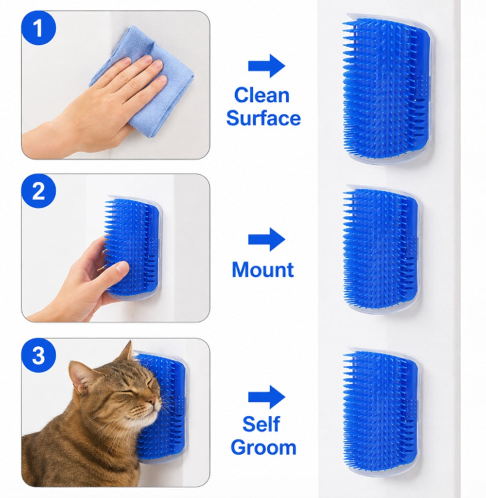 Cat Self-Grooming Corner Brush with Catnip Holder | TIKA