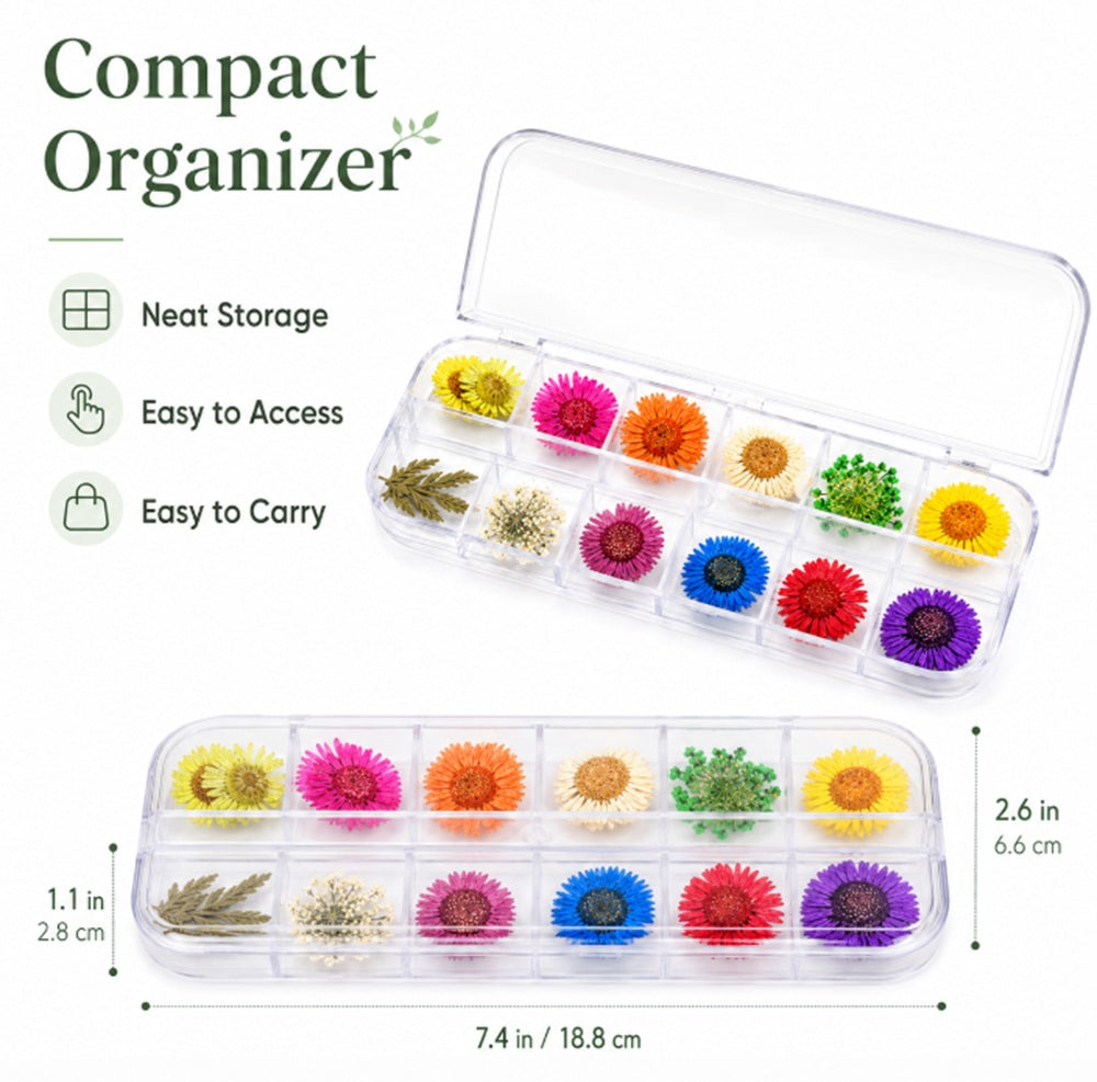12-Color Real Dried Flower Nail Art Set | TIKA