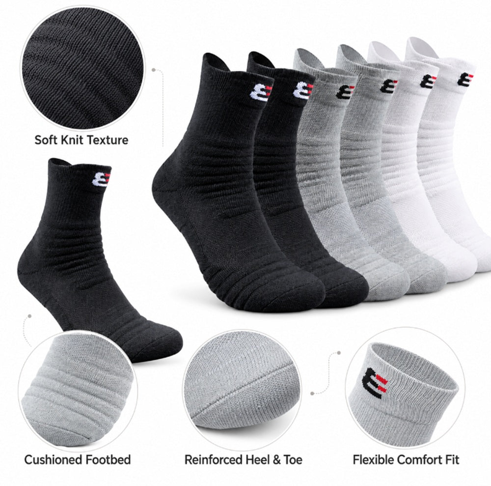 3-Pair Men’s Cotton Compression Athletic Socks | TIKA
