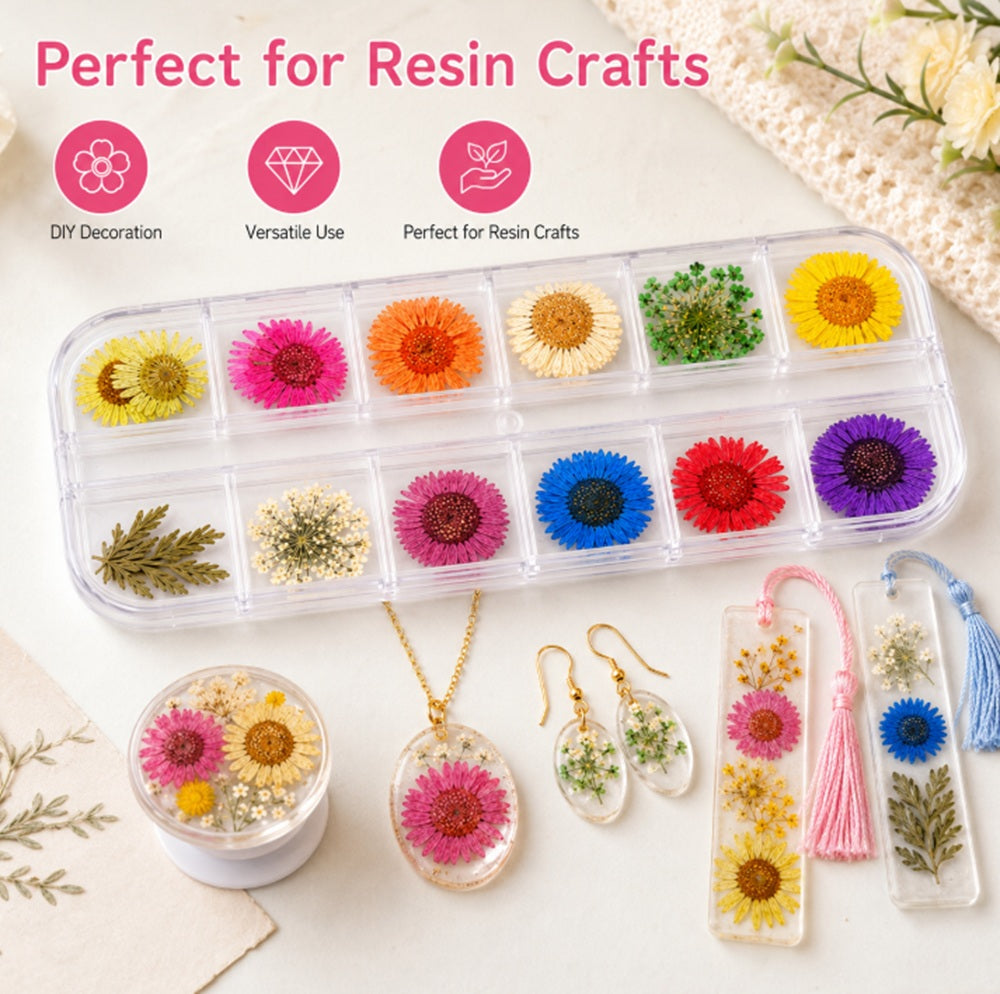12-Color Real Dried Flower Nail Art Set | TIKA