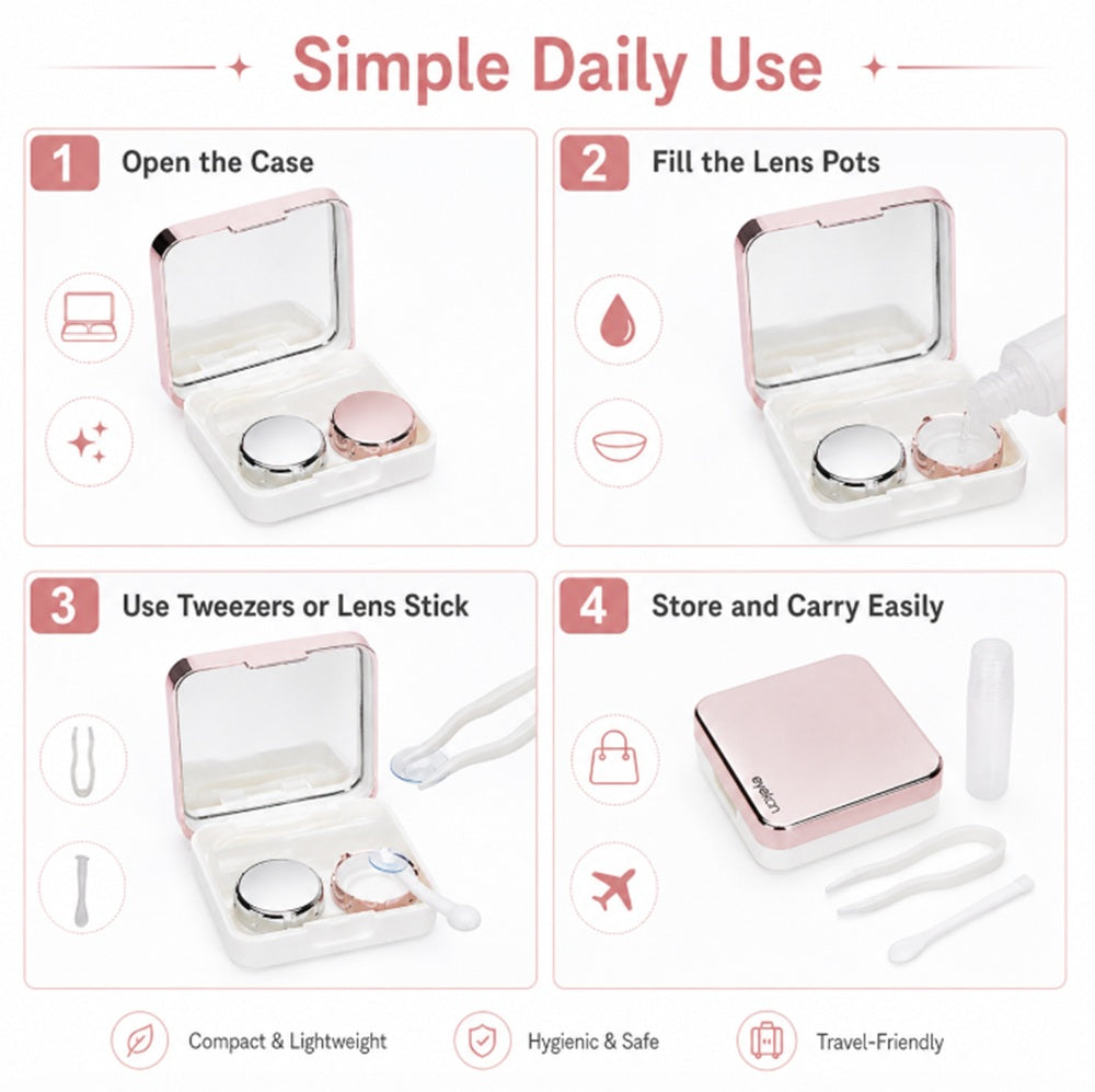 Mini Contact Lens Travel Case Kit with Mirror & Tweezers | TIKA