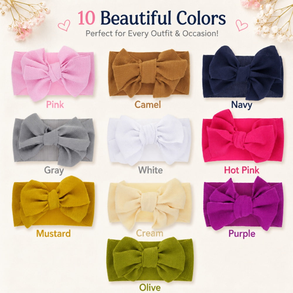10-Piece Baby Girl Lace Bow & Flower Headband Set | TIKA