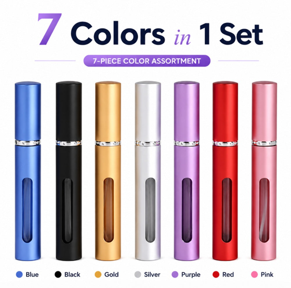 7-Piece 10 mL Refillable Travel Perfume Atomizer Set | TIKA