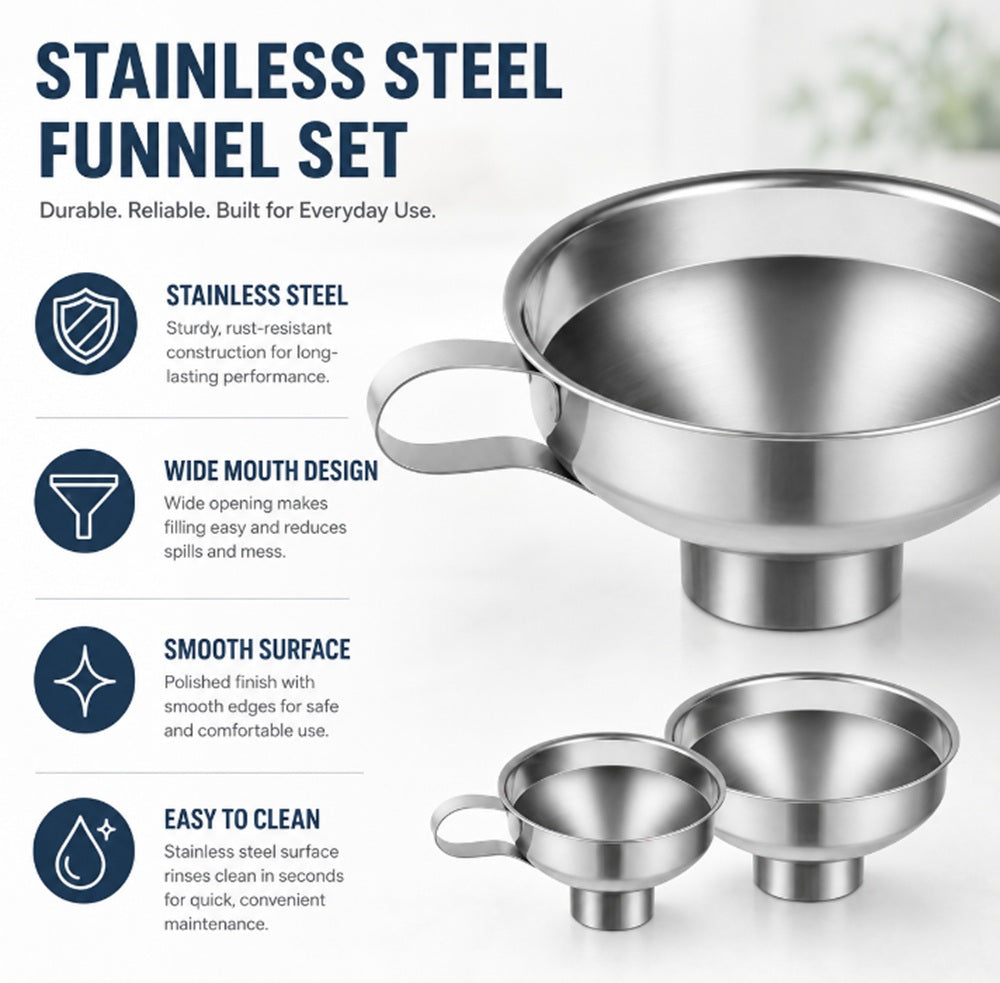 2-Piece Stainless Steel Canning Funnel Set for Wide-Mouth Mason Jars | TIKA