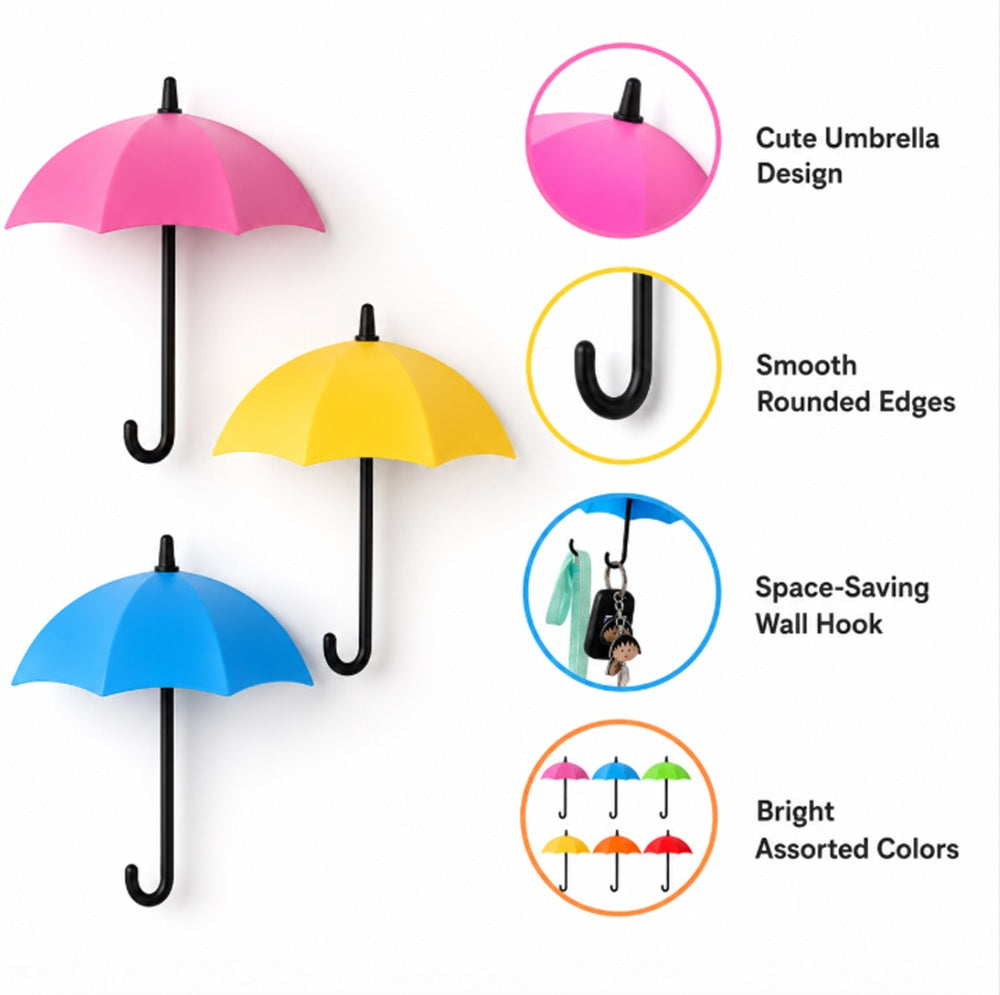 6-Pack Colorful Umbrella Wall Hooks | TIKA