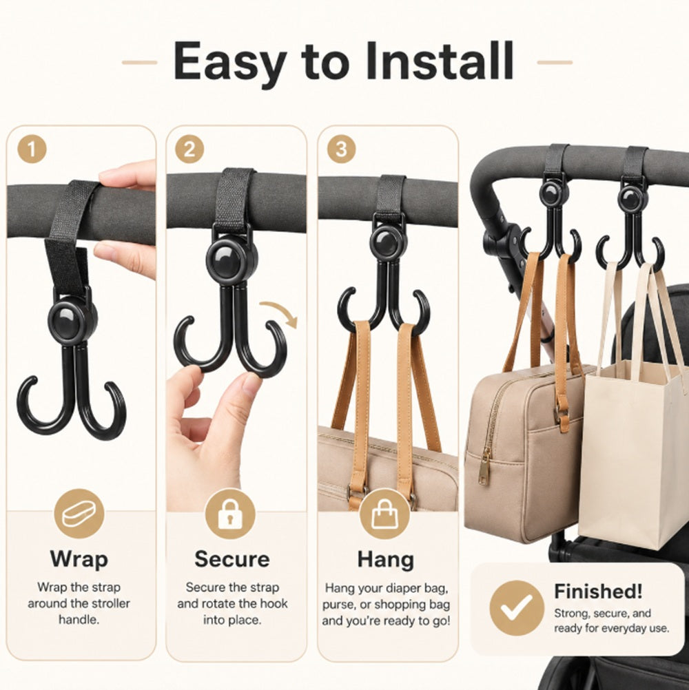 4-Pack Rotating Double Stroller Hooks | TIKA