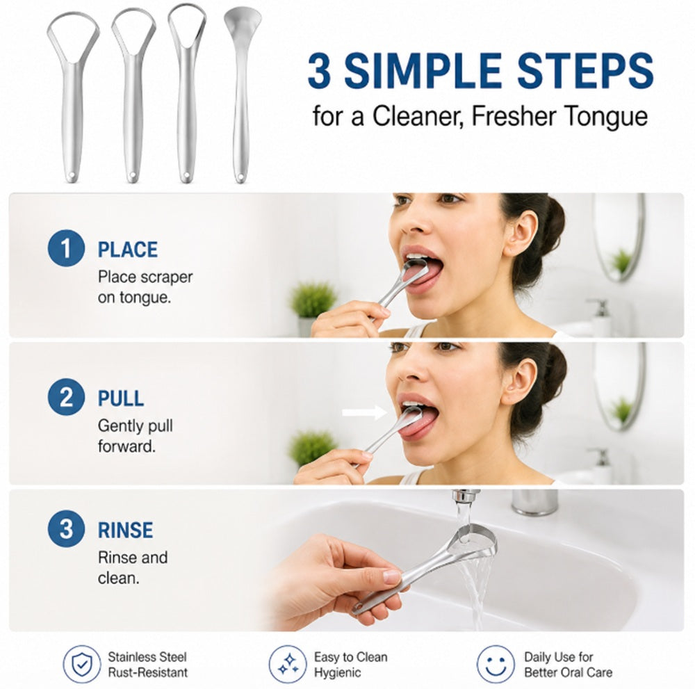 4-Pack Reusable Stainless Steel Tongue Scrapers | TIKA