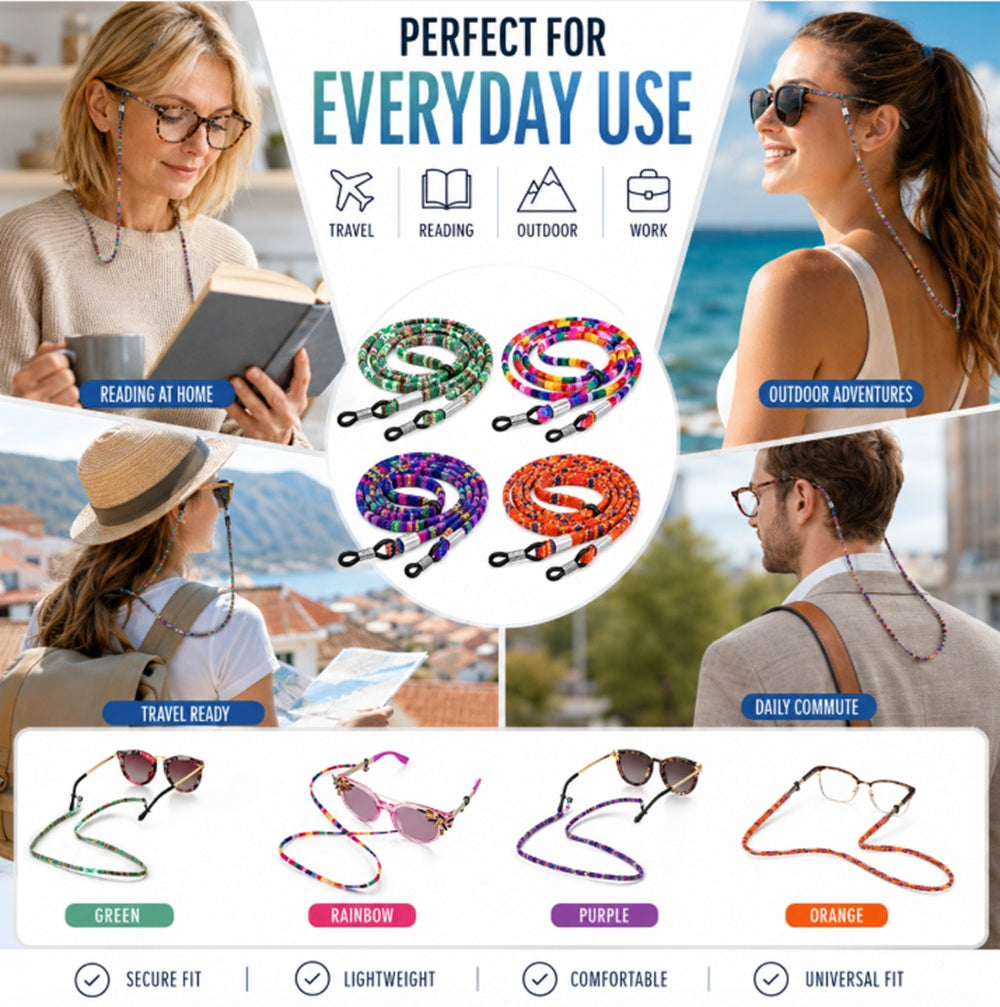 4-Pack Adjustable Eyeglass Neck Straps | TIKA