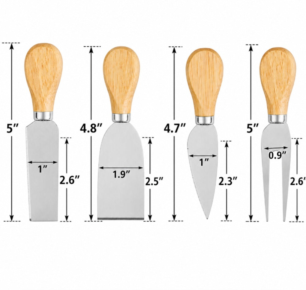 4-Piece Stainless Steel Cheese Knife Set with Wooden Handles | TIKA