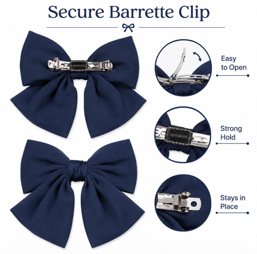 6-Pack Large Satin Bow Hair Clips | TIKA