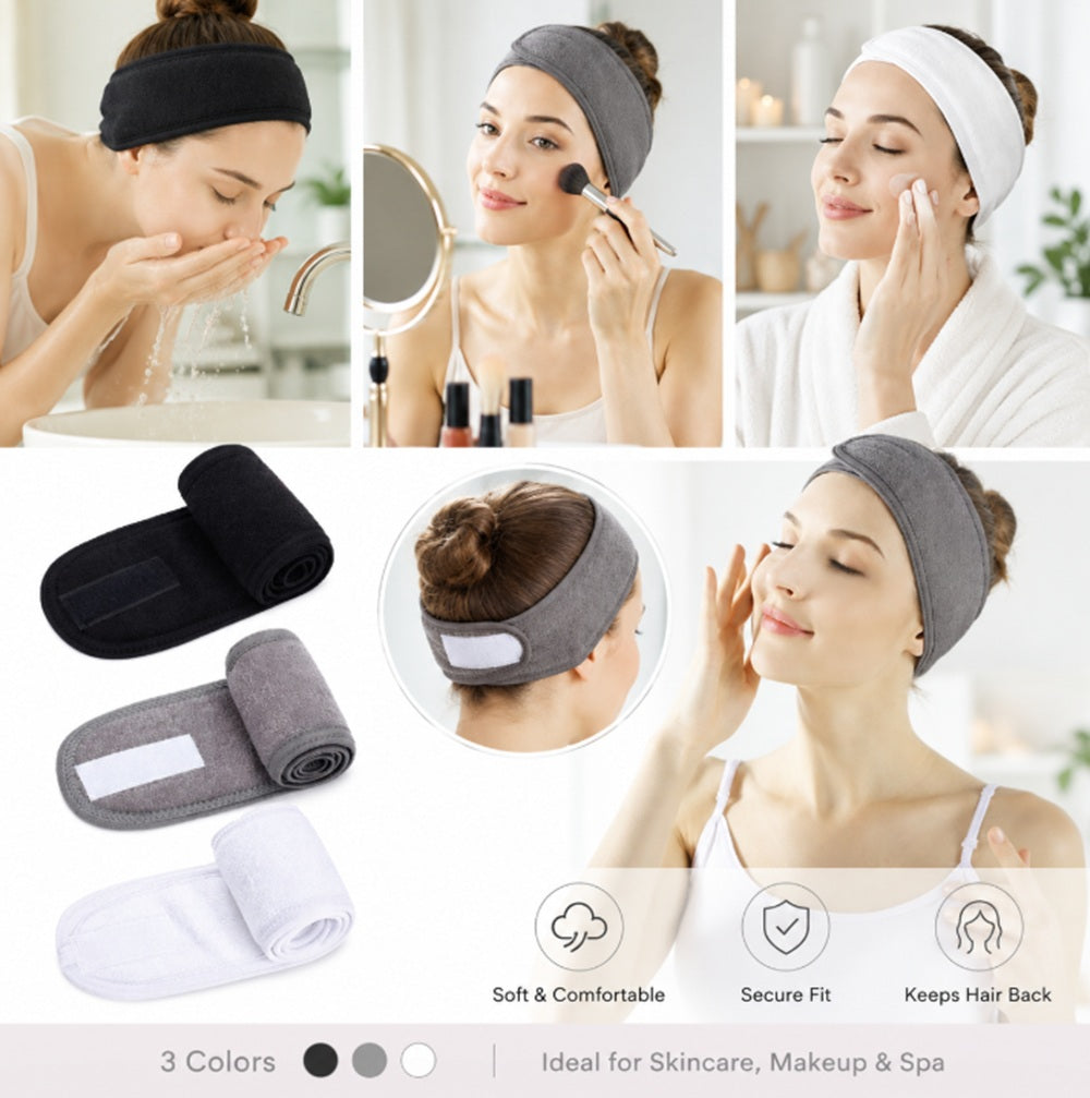 3-Pack Stretchable Spa Facial Headbands | TIKA
