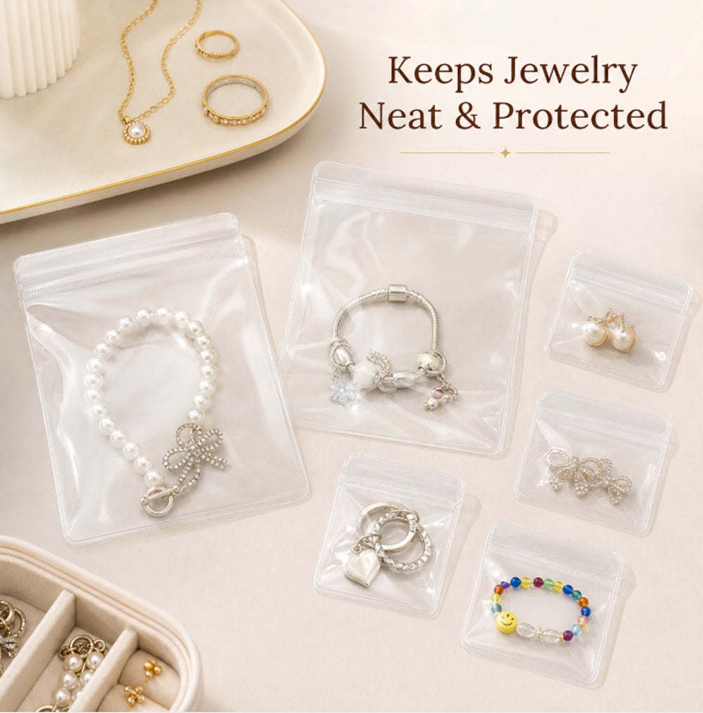60-Pack Clear PVC Jewelry Storage Bags, 3 Sizes | TIKA