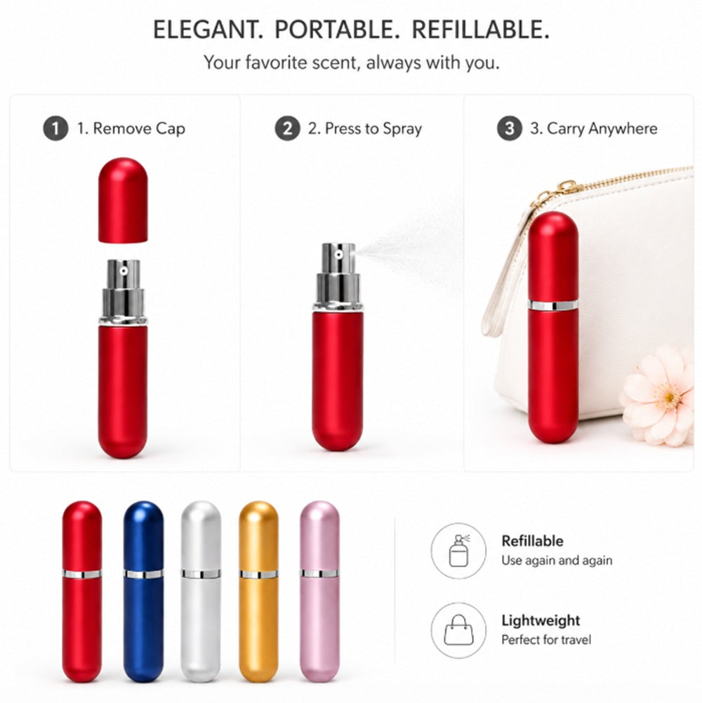 5-Pack 10ml Refillable Travel Perfume Atomizers | TIKA