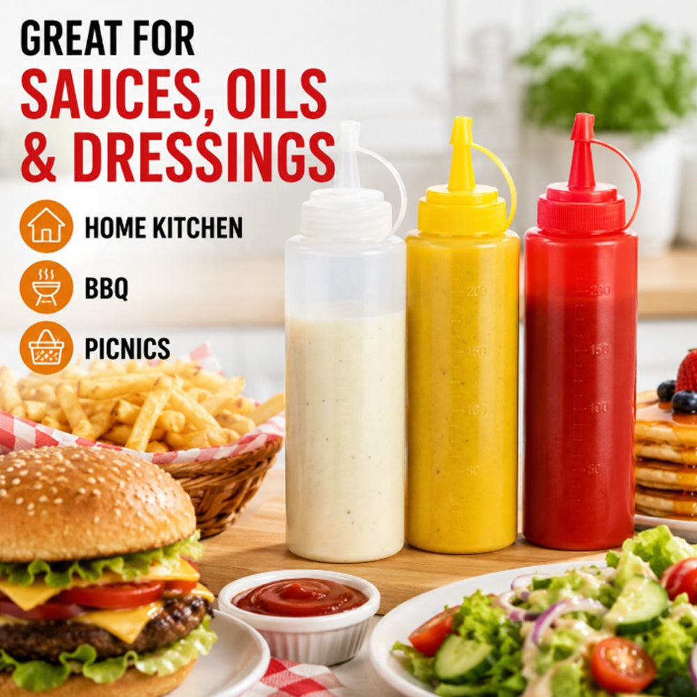 3-Pack 8 oz Condiment Squeeze Bottles | TIKA