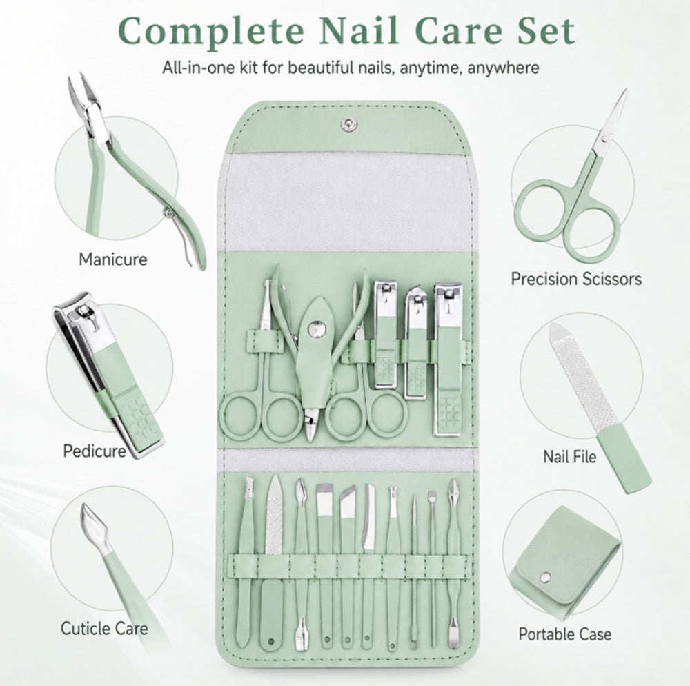 16-Piece Stainless Steel Manicure Kit with Case | TIKA