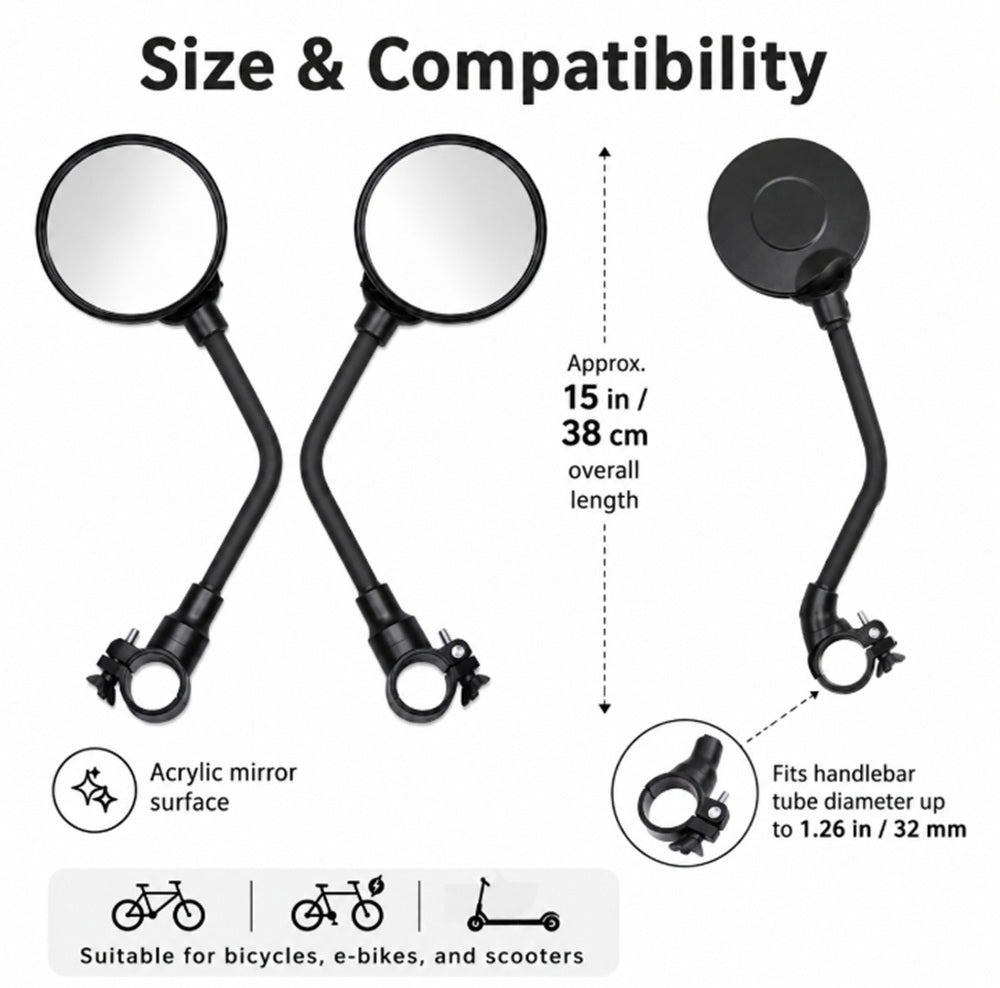2-Pack Adjustable Wide-Angle Bike Handlebar Mirrors | TIKA