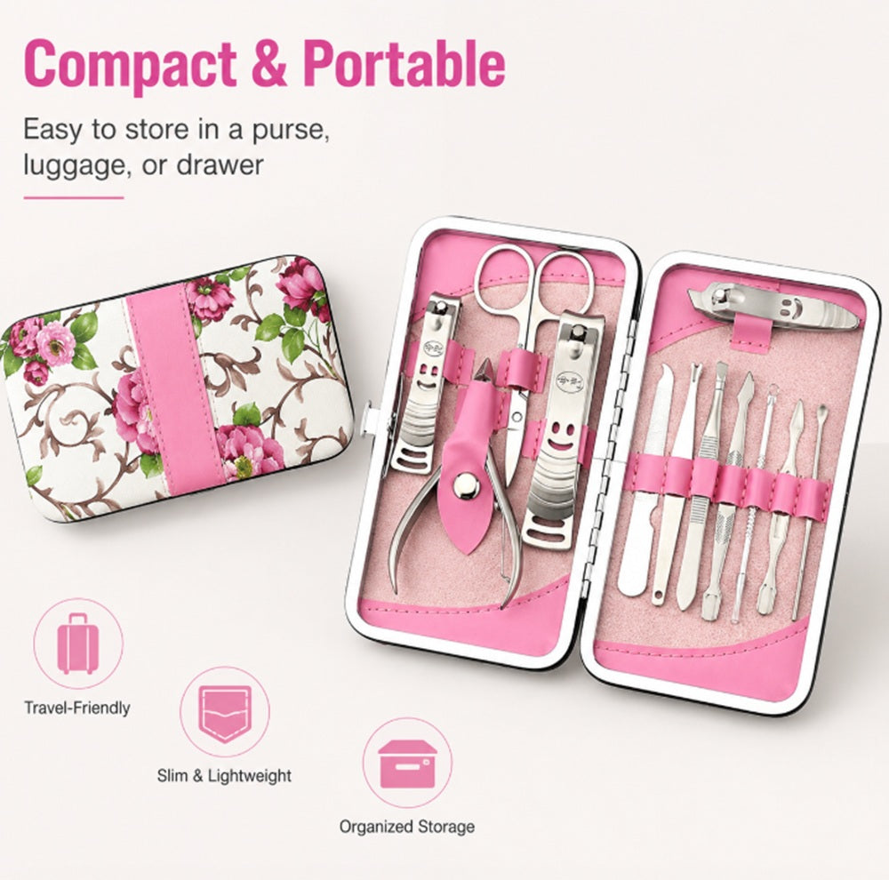 12-Piece Manicure & Pedicure Grooming Kit with Case | TIKA