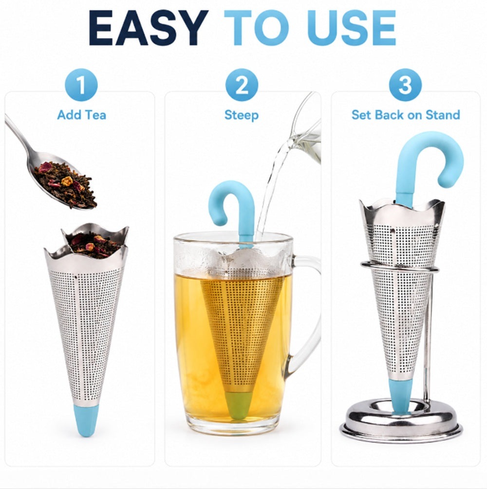 Umbrella Tea Infuser with Stainless Steel Mesh & Silicone Drip Tray | TIKA