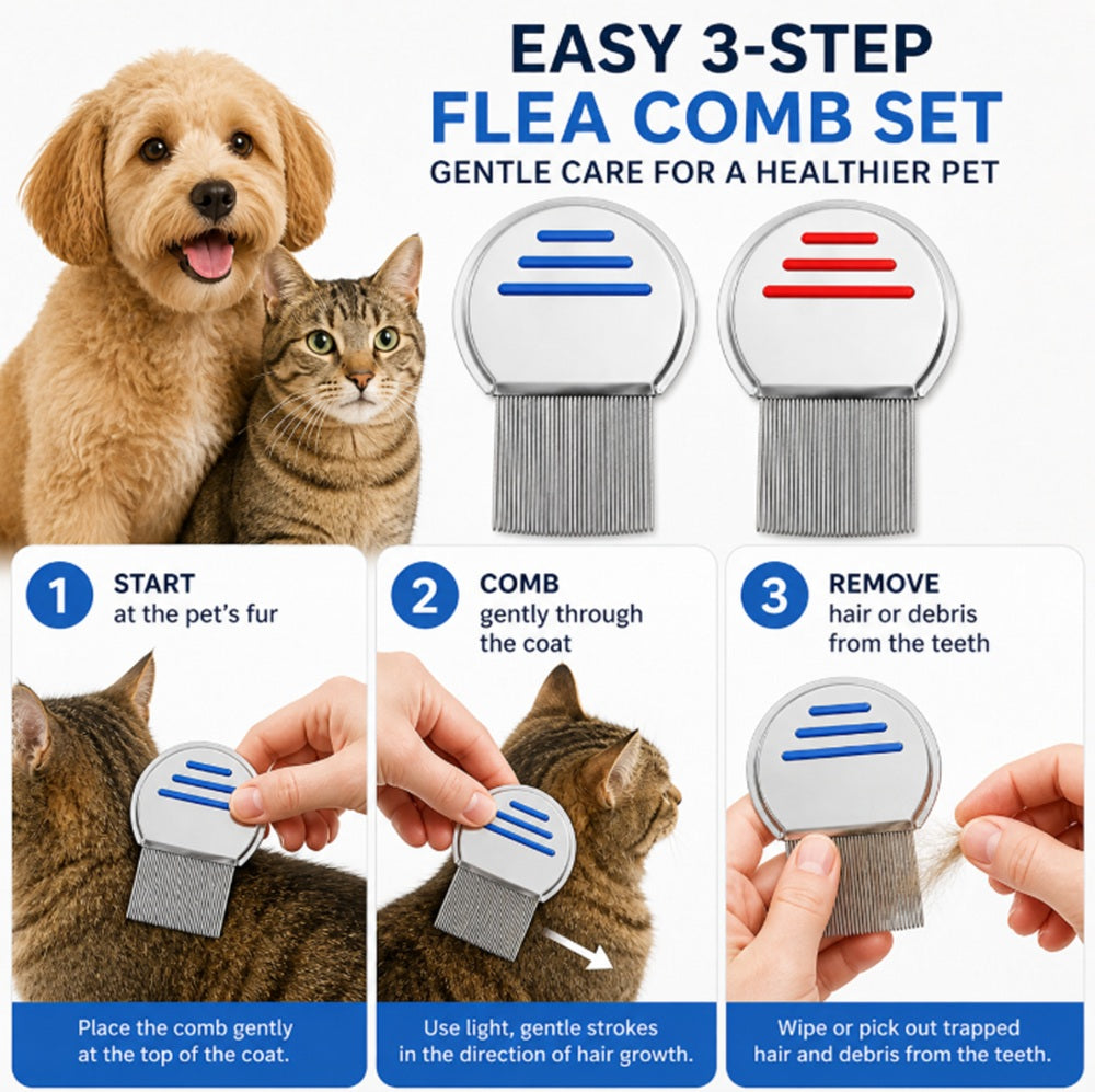 2-Pack Fine-Tooth Flea Combs for Cats & Dogs | TIKA