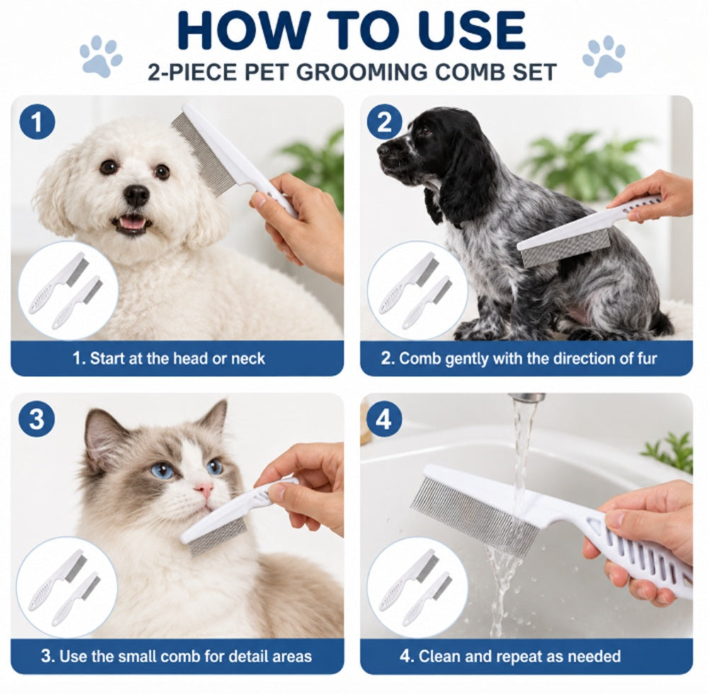 2-Pack Stainless Steel Pet Detangling Combs | TIKA