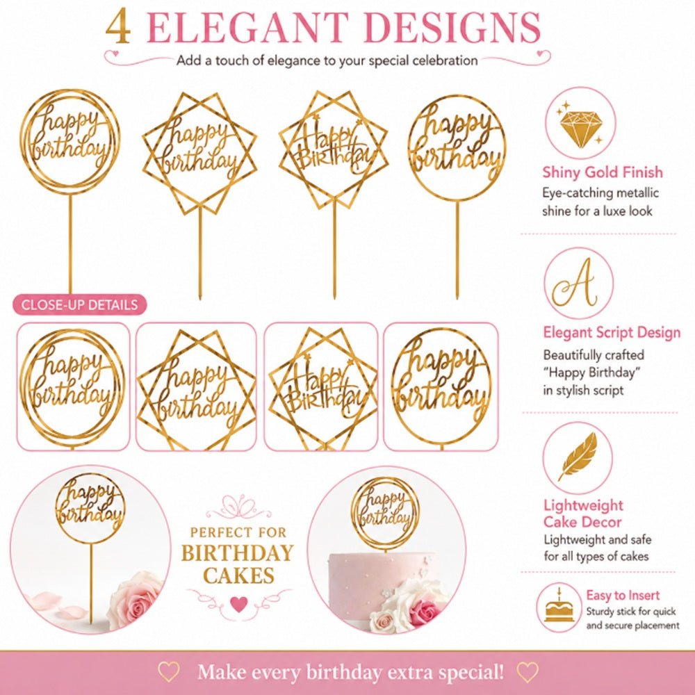 12-Pack Glitter Birthday Cake & Cupcake Toppers | TIKA