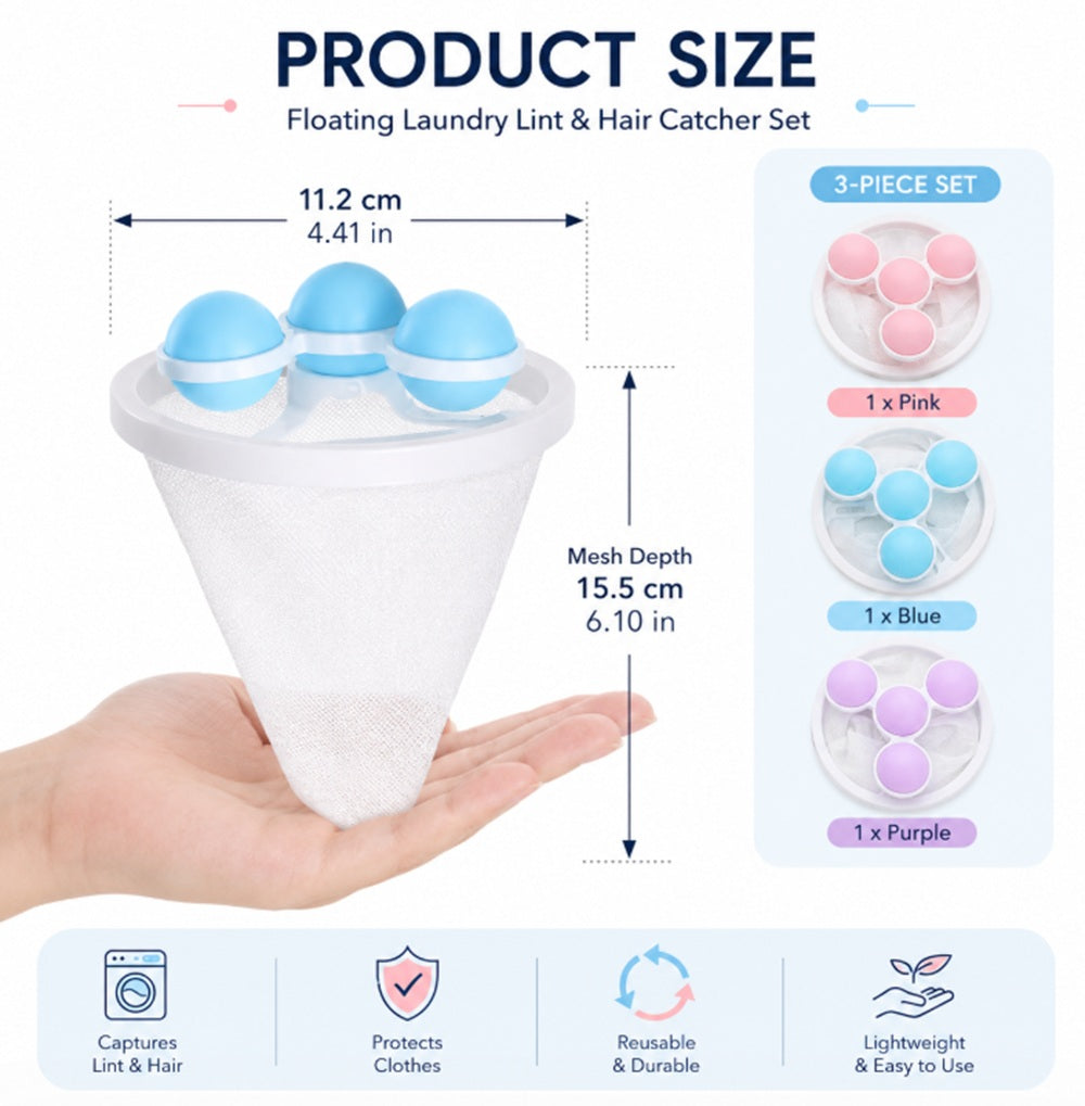 3-Pack Floating Mesh Laundry Lint Catcher Bags | TIKA