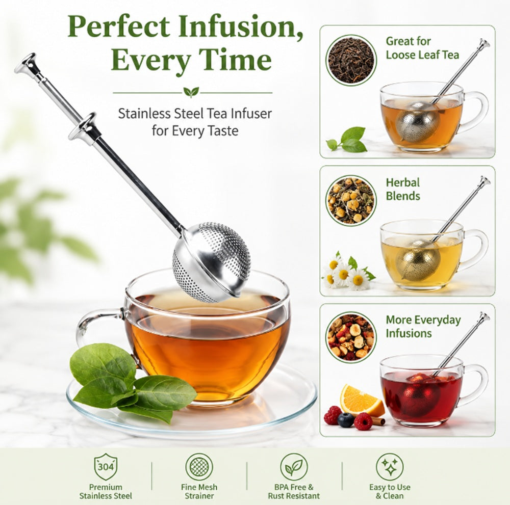 Long-Handle Stainless Steel Tea Ball Infuser for Loose-Leaf Tea | TIKA