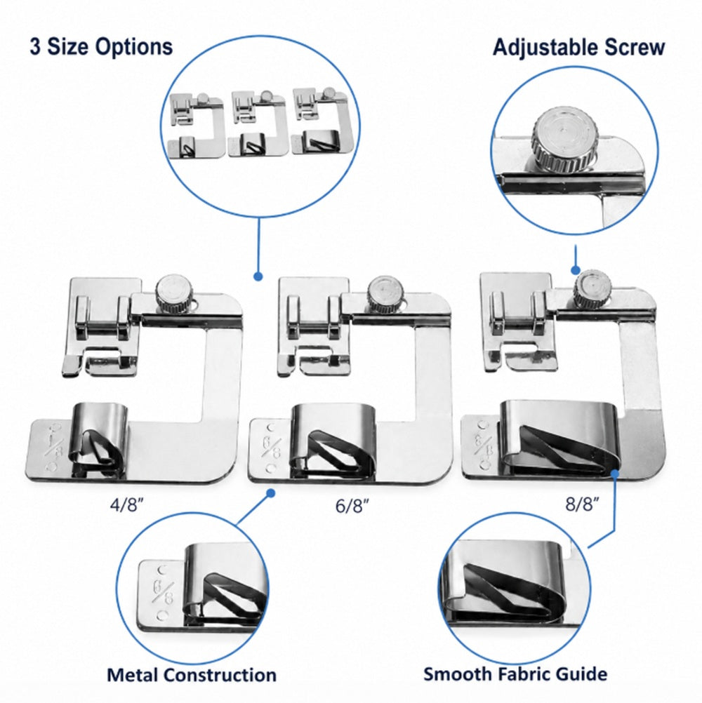 3-Pack Rolled Hem Presser Feet for Low-Shank Machines | TIKA
