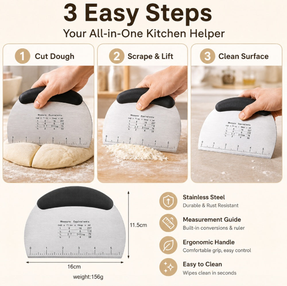 Stainless Steel Dough Cutter & Bench Scraper with Handle – TIKA