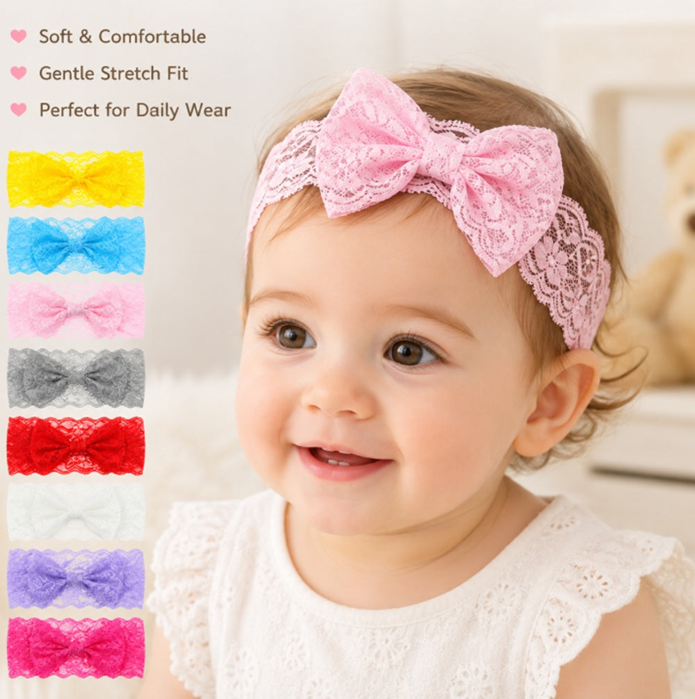 8-Piece Baby Girl Lace, Bow & Flower Headband Set | TIKA