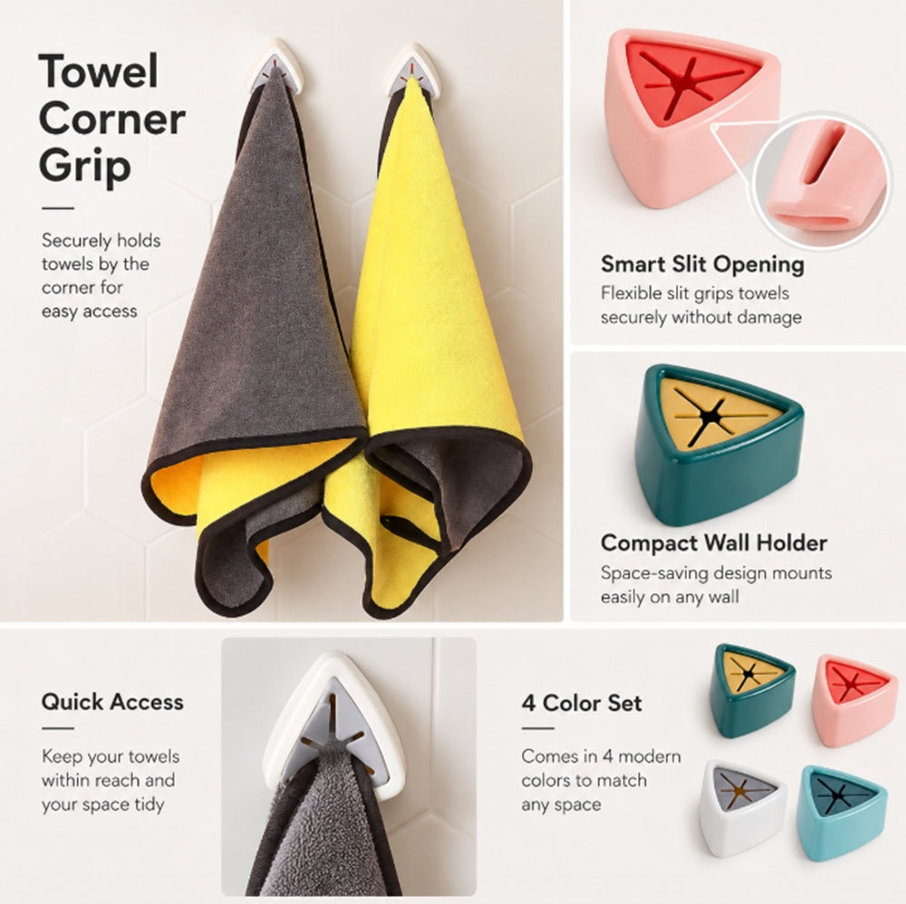 4-Pack Self-Adhesive Towel Holder Hooks | TIKA