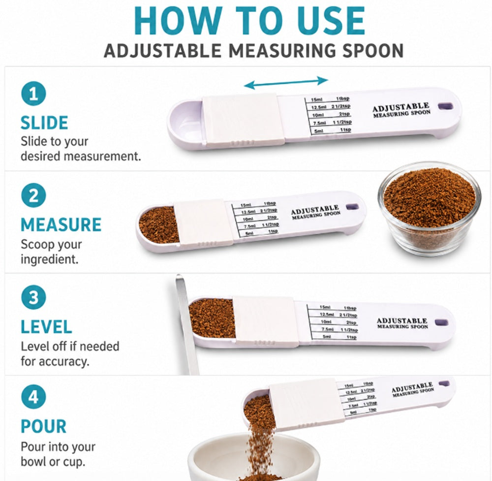 2-Piece Adjustable Measuring Spoon Set for Baking & Cooking | TIKA