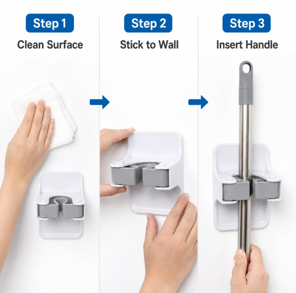 4-Pack Self-Adhesive Broom & Mop Wall Holders | TIKA