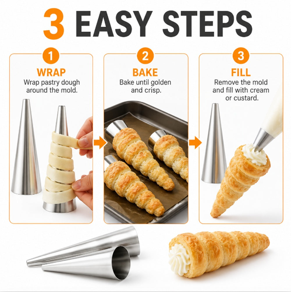12-Piece Stainless Steel Cream Horn and Cannoli Mold Set | TIKA