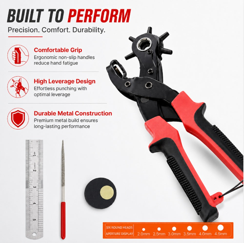 10-Inch Rotary Leather Hole Punch Pliers, 6 Sizes | TIKA