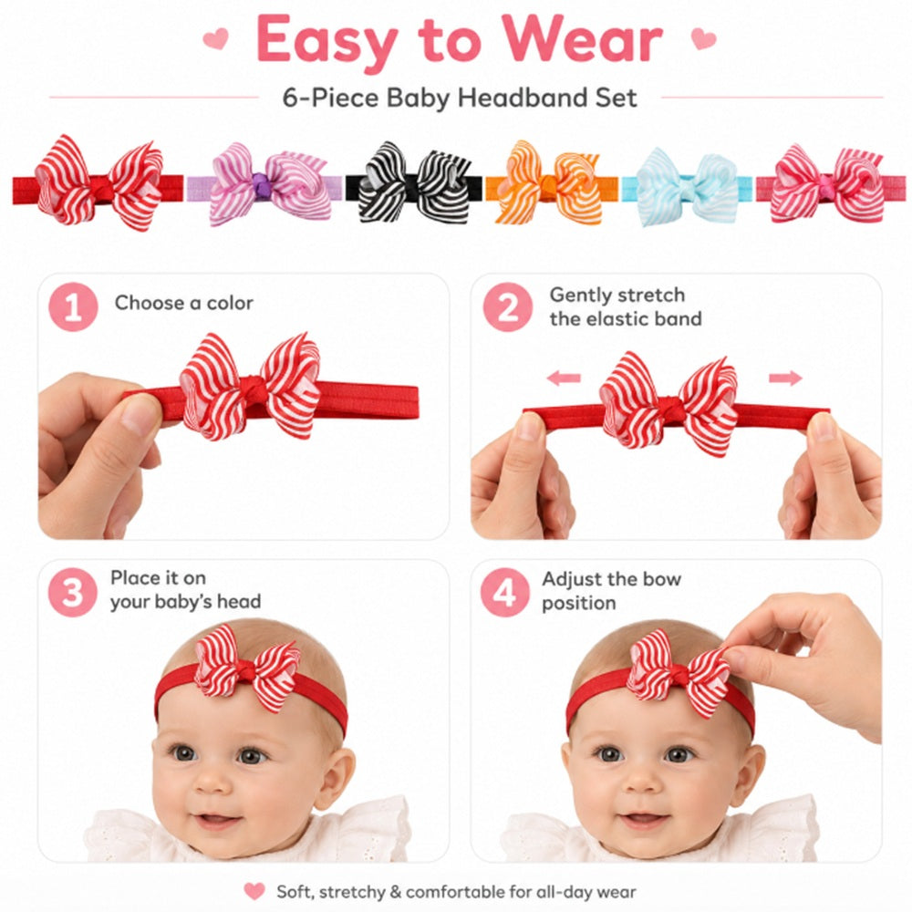 6-Pack Baby Girl Flower & Bow Headbands | TIKA