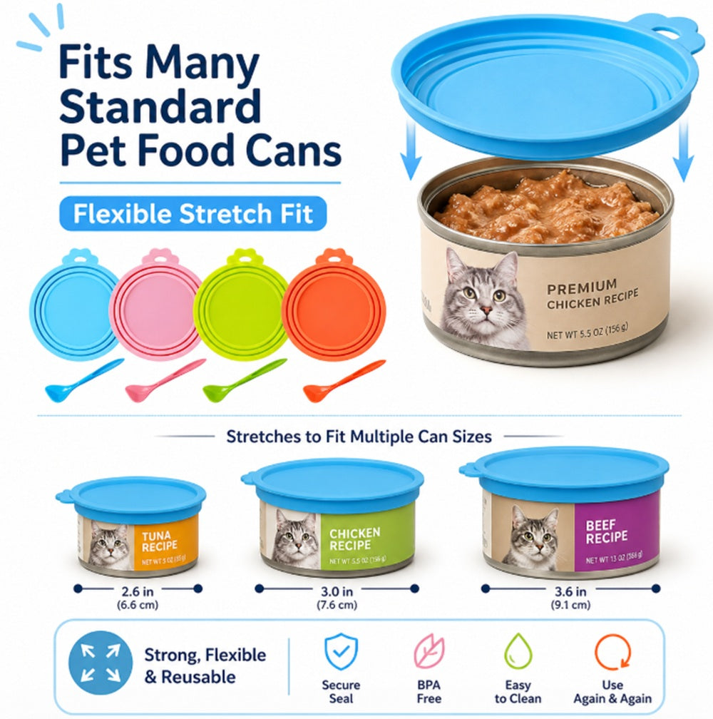 4-Pack Silicone Pet Food Can Covers with Spoon | TIKA