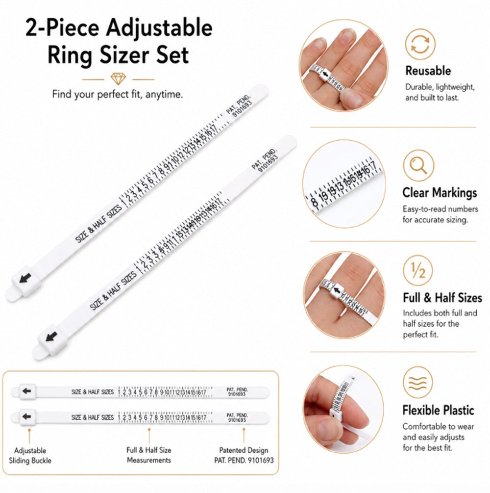 2-Piece Ring Sizer Gauge & Mandrel Measuring Set | TIKA