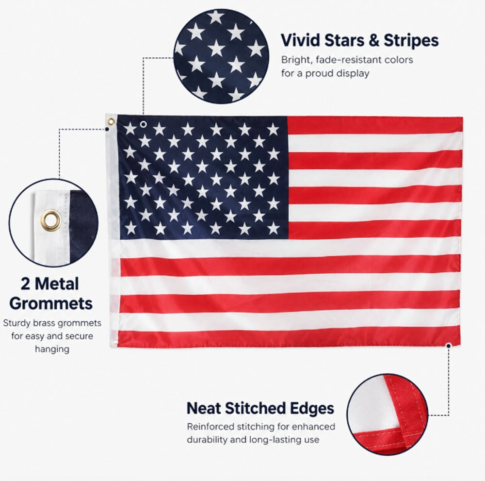 3×5 ft Outdoor American Flag with Brass Grommets | TIKA