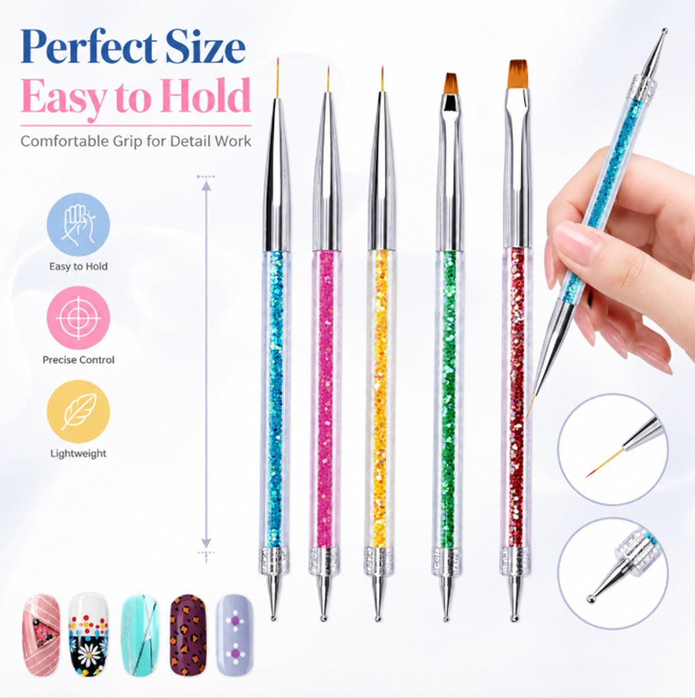 5-Piece Double-Ended Nail Art Dotting & Brush Set | TIKA