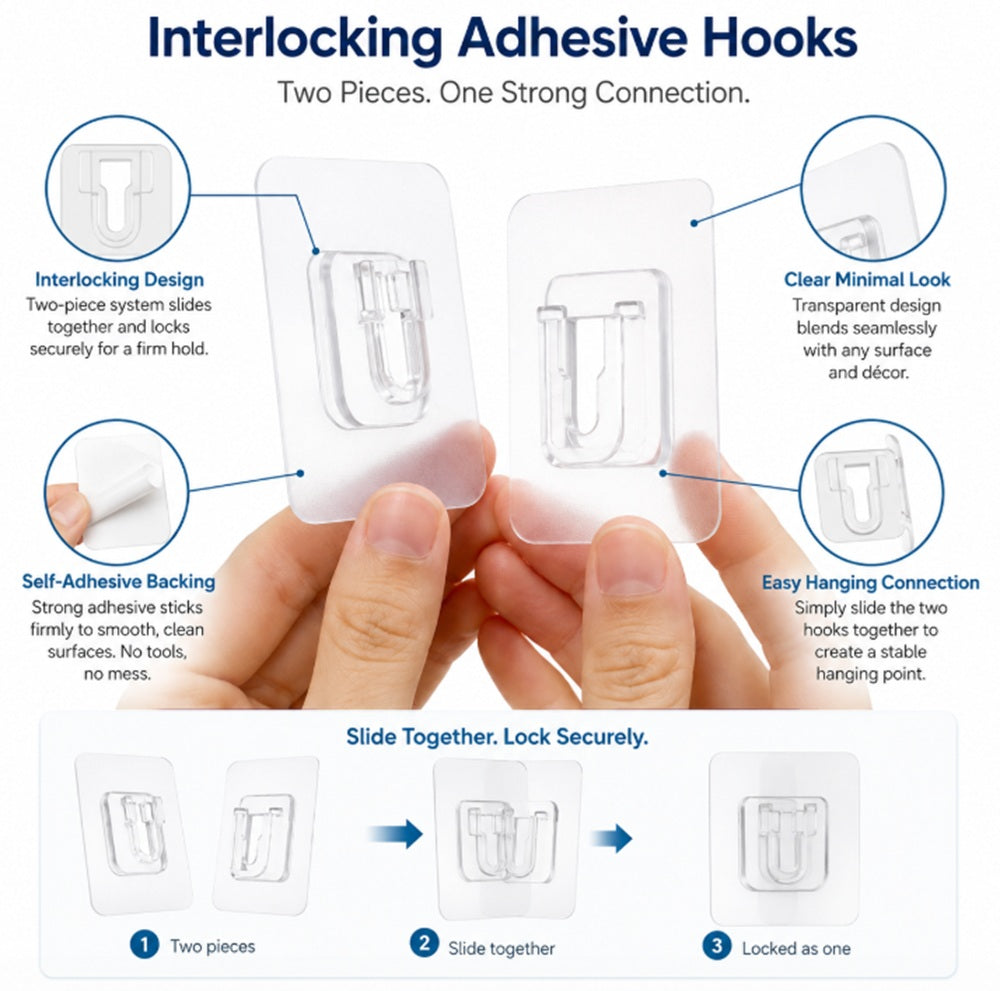 30-Set Clear Double-Sided Adhesive Wall Hooks | TIKA