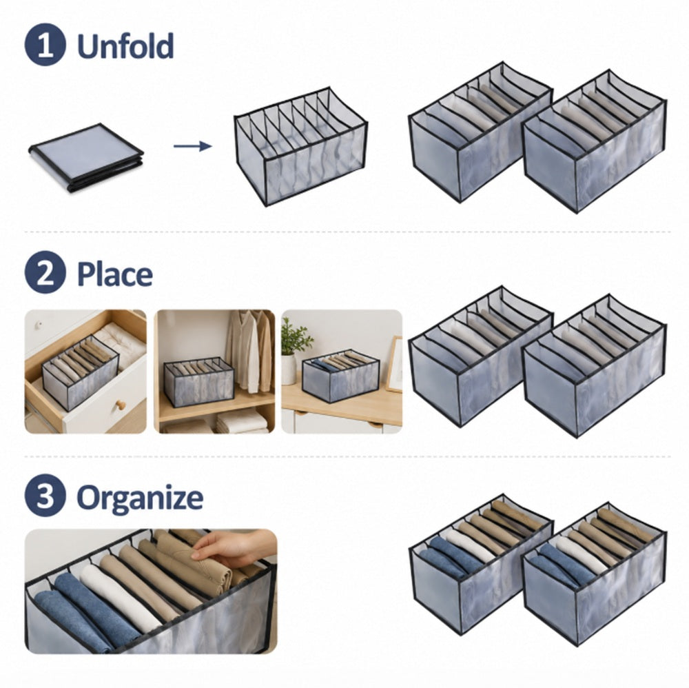 2-Pack Foldable Drawer & Closet Organizer Bins | TIKA