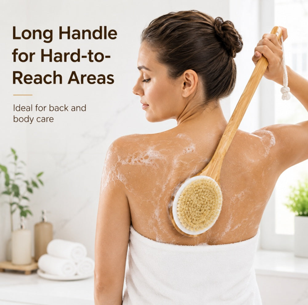 Wooden Natural Bristle Body Brush for Dry & Wet Use | TIKA