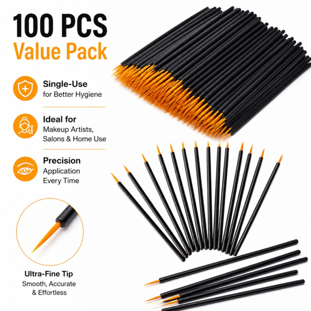 100-Pack Disposable Fine-Tip Eyeliner Brushes | TIKA