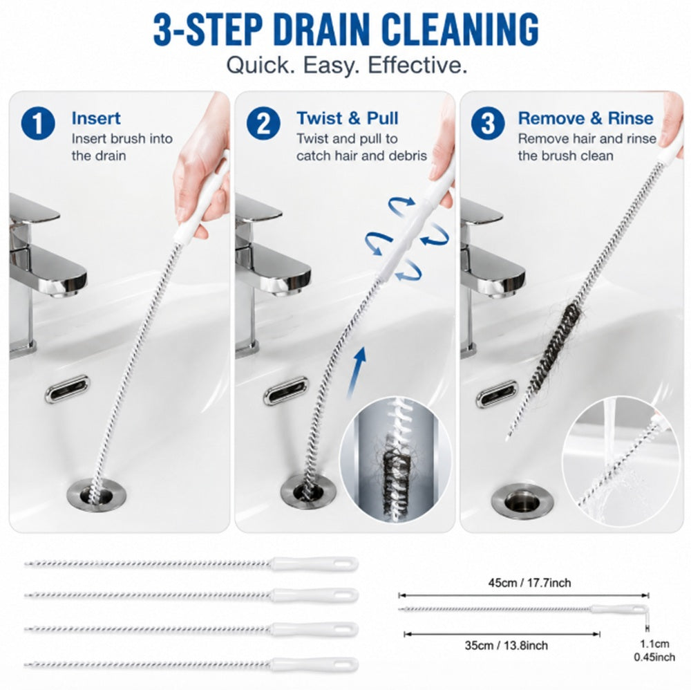 4-Pack Drain & Overflow Pipe Cleaning Brush Set | TIKA