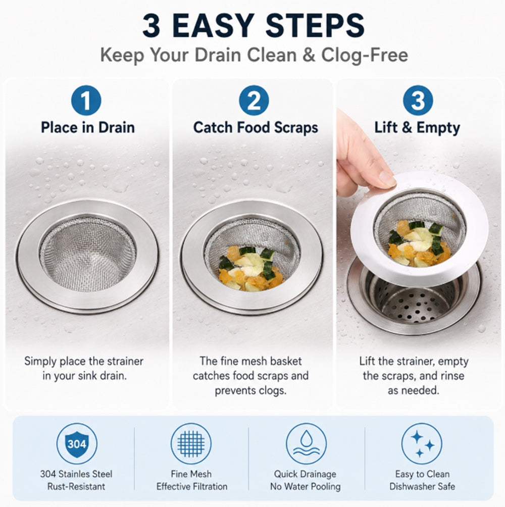 4-Pack 4.5-Inch Stainless Steel Sink Strainers | TIKA