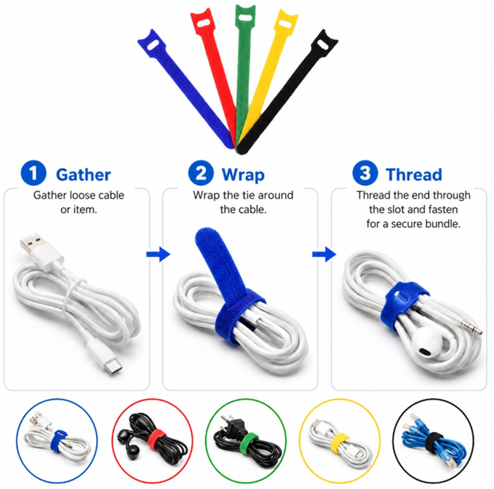 100-Pack Reusable Hook & Loop Cable Ties | TIKA